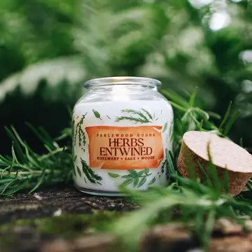 8oz Apothecary Organic Soy Wood Wick Candle - Herbs Entwined - Rosemary, Sage, & Woody - Fablewood Goods - Wild Lark