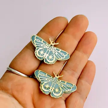 Moth Hoop Earrings - French Bell Blue - Golden Hour Designs - Wild Lark