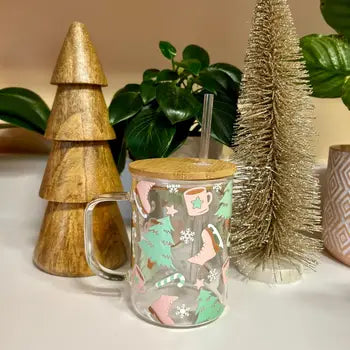 15 oz Glass Mug - Pink Christmas - mommyandmarie - Wild Lark