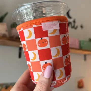 Bookish Drink Sleeve - Sale!-Spooky Pumpkin Checkered - CrescentCat Co. - Wild Lark