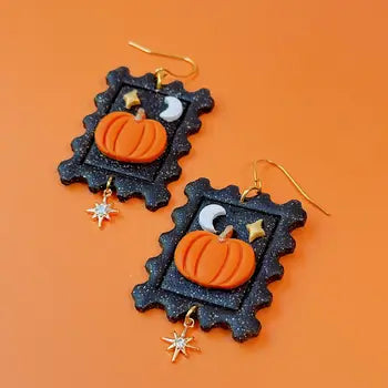 Stamp Earrings - Sale!Spooky Pumpkin - Golden Hour Designs - Wild Lark