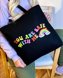 LGBTQ+ Pride Tote Bag - You Are Safe With Me LGBTQ+ Canvas Tote Bag- Black - Rainbow Certified - Wild Lark