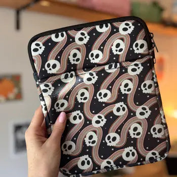 Book & Kindle Pouch, Pocket and Zipper - Spooky Cute Skull - CrescentCat Co. - Wild Lark