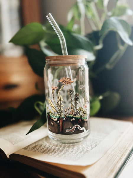 Glassware Can Cup - Wee Dirt Friends - 16oz - Fablewood Goods - Wild Lark