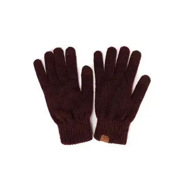 C.C. Heather Plain Knit Gloves - Wine - Hana - Wild Lark