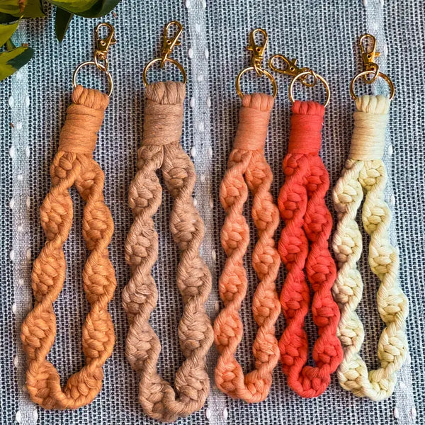 Spiral Marcrame Wristlet Keychain - Peach - Knotted - Wild Lark