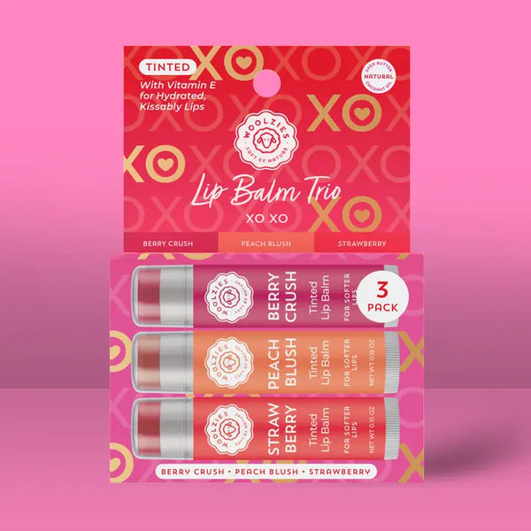 Lip Balm Trio - XO XO - Berry Crush Peach Blush Strawberry - Woolzies - Wild Lark