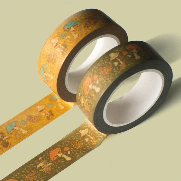 Washi Tape Roll 1/2" - Mushrooms + Moths Mustard - Mustard Beetle - Wild Lark