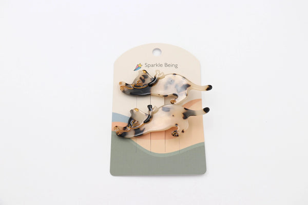 Cat Hair Clips - Leopard Stretching Cat - Sparkle Being - Wild Lark