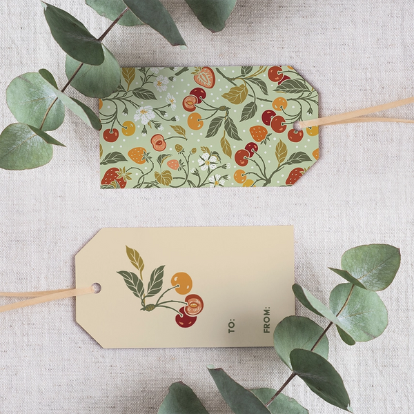 Gift Tag Set of 8 - Cherry - Mustard Beetle - Wild Lark