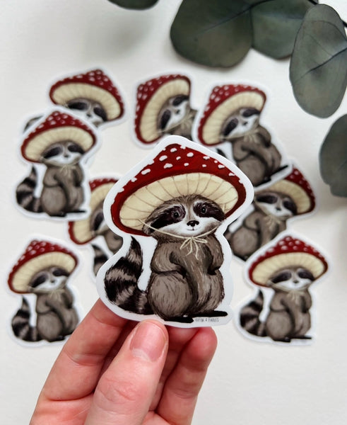 Sticker - Raccoon Mushroom Cap - Fox & Fables - Wild Lark