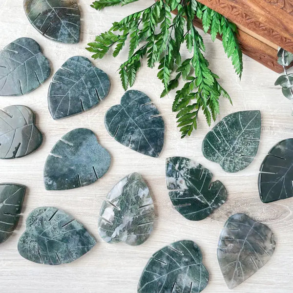 Moss Agate Monstera Leaf Carving -  - Ewelina Pas Jewelry - Wild Lark
