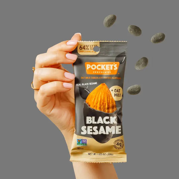 Chocolate Almonds - 1.05 oz Single Serve Packs - Black Sesame Chocolate - Pocket's Chocolates - Wild Lark