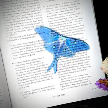 Clear Bookmark - Blue Luna Moth Butterfly Insect - Dark Veinlet - Wild Lark