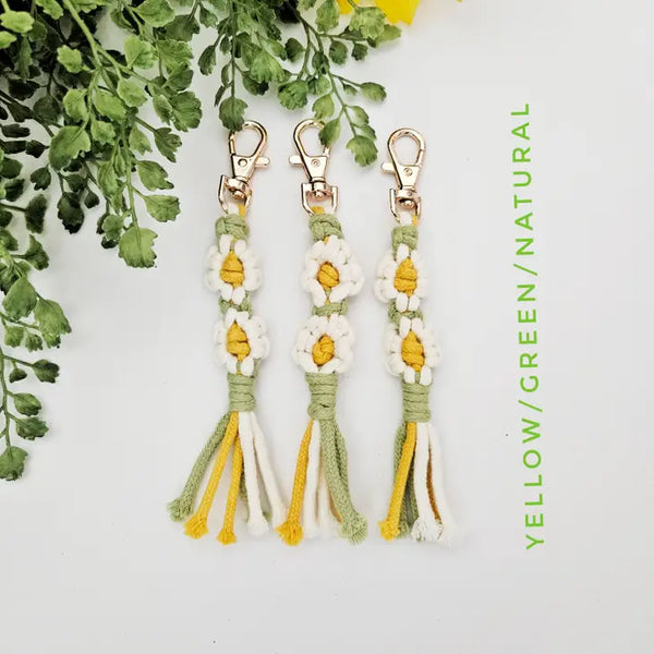 Macrame Flower Keychains - yellow/green/natural - Cord & Quartz - Wild Lark