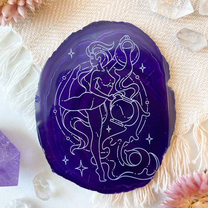 Zodiac Symbol Agate Slices Astrology Sign Horoscope - Aquarius- Goddess - Fractalista Designs - Wild Lark