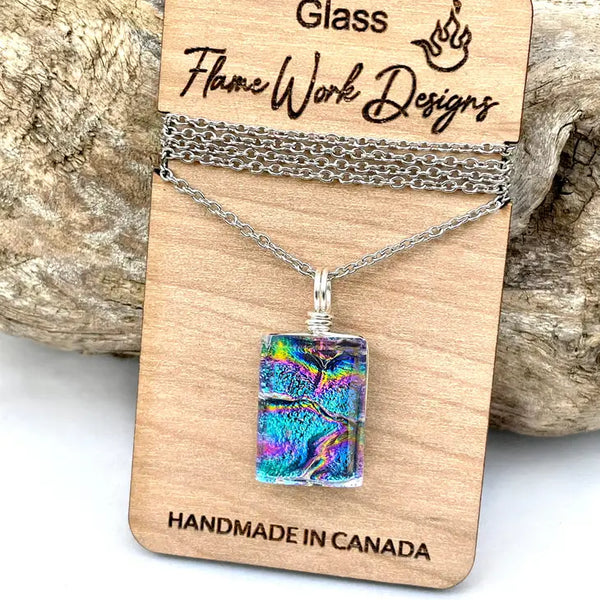 Dichroic Glass Pendant - Rainbow Teal - Flame Work Designs - Glass Jewelry - Wild Lark