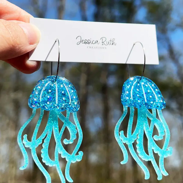 Earrings - Jessica Ruth Creations - Jellyfish Dangle Hoop Earrings | Blue - Jessica Ruth Creations - Wild Lark