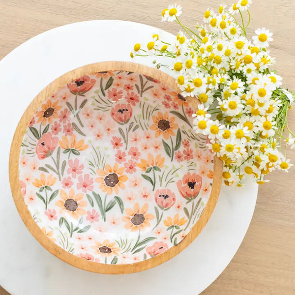 Mango Wood Serving Bowl - Sunny Poppies - Elyse Breanne Design - Wild Lark