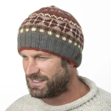 Fair Isle Pure Wool Knit Hat - Earth Beanie - black yak - Wild Lark
