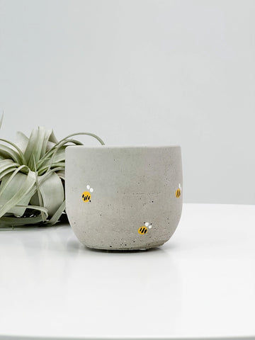 Bell Planter Painted - 4" - Raw Concrete with Bees - The Plant Supply - Wild Lark