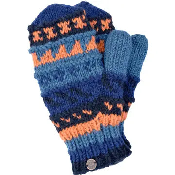 Patterned Mittens-Pure Wool-Knitted - Blue Black - black yak - Wild Lark