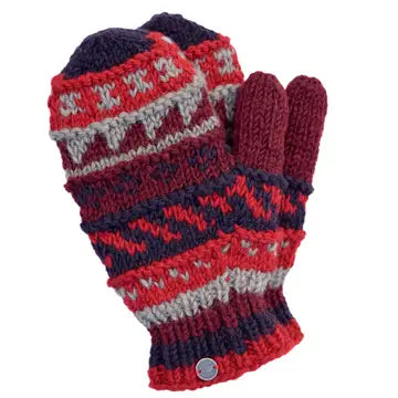 Patterned Mittens-Pure Wool-Knitted - Brown Rust - black yak - Wild Lark