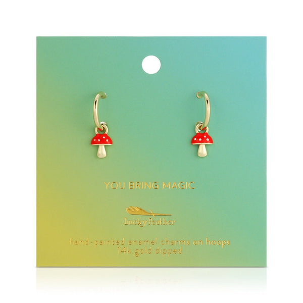Hoops with Drop - Mushroom - Bring Magic - Lucky Feather - Wild Lark