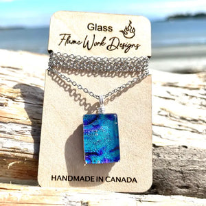 Dichroic Glass Pendant - Blue Ocean - Flame Work Designs - Glass Jewelry - Wild Lark