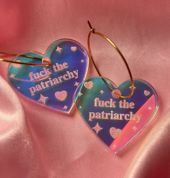 Iridescent Hoop Earrings - Fuck the Patriarchy - ShlemonArt - Wild Lark