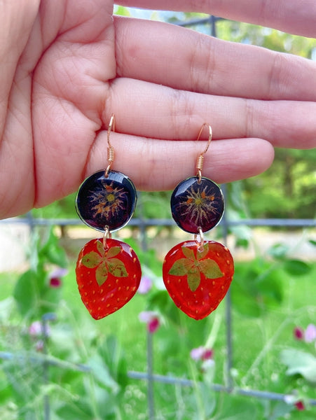 Handmade Earrings - Dried Strawberry Blueberry Handmade Resin Earrings - Daisy Moon by Hillerland - Wild Lark