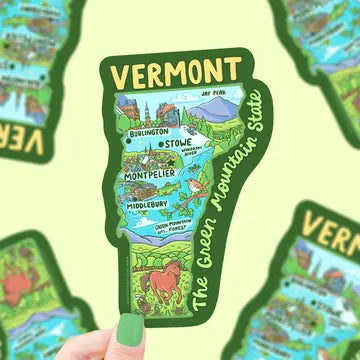 Turtle's Soup Vinyl Stickers - Vermont Map Art Green Mountain State Vinyl Sticker - Turtle's Soup - Wild Lark