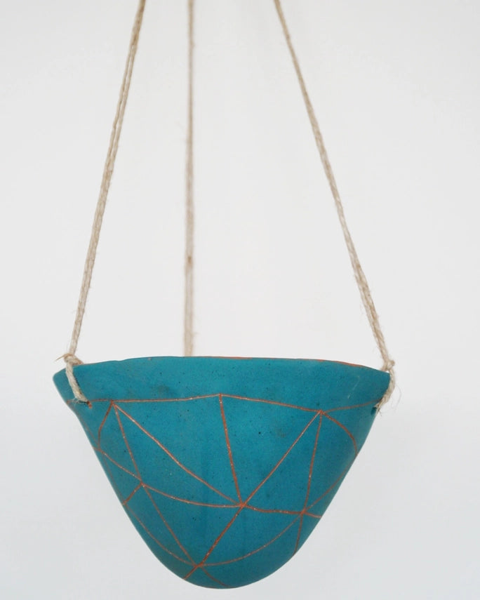 Hanging Planter - Geotriangle Hanging Planter in Teal & Terracotta 5" - Half Light Honey - Wild Lark