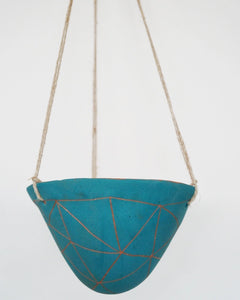 Hanging Planter - Geotriangle Hanging Planter in Teal & Terracotta 5" - Half Light Honey - Wild Lark