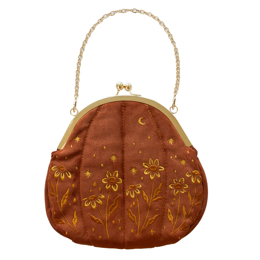 Sale!Embroidered Velvet Pumpkin Purse - Crossbody / Top Handle - - Ectogasm - Wild Lark