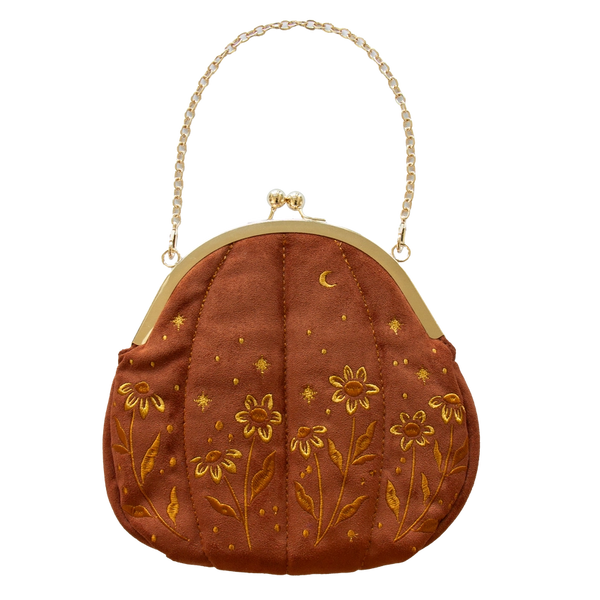 Sale!Embroidered Velvet Pumpkin Purse - Crossbody / Top Handle - - Ectogasm - Wild Lark