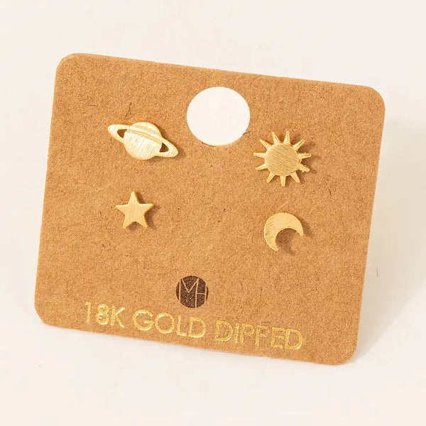 Stud Earrings - Mini Planet Sun Star Moon Earrings - Gold - Fame Accessories - Wild Lark