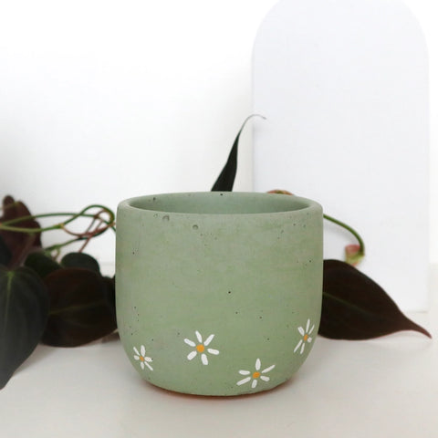 Bell Planter Painted - 3" - Green with Daisies - The Plant Supply - Wild Lark