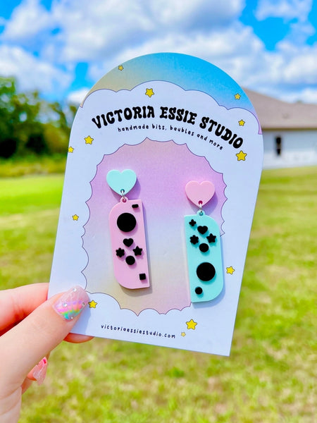 Earrings by Victoria Essie Studio - Switch Controller Game Earrings Pink & Blue - Victoria Essie Studio - Wild Lark