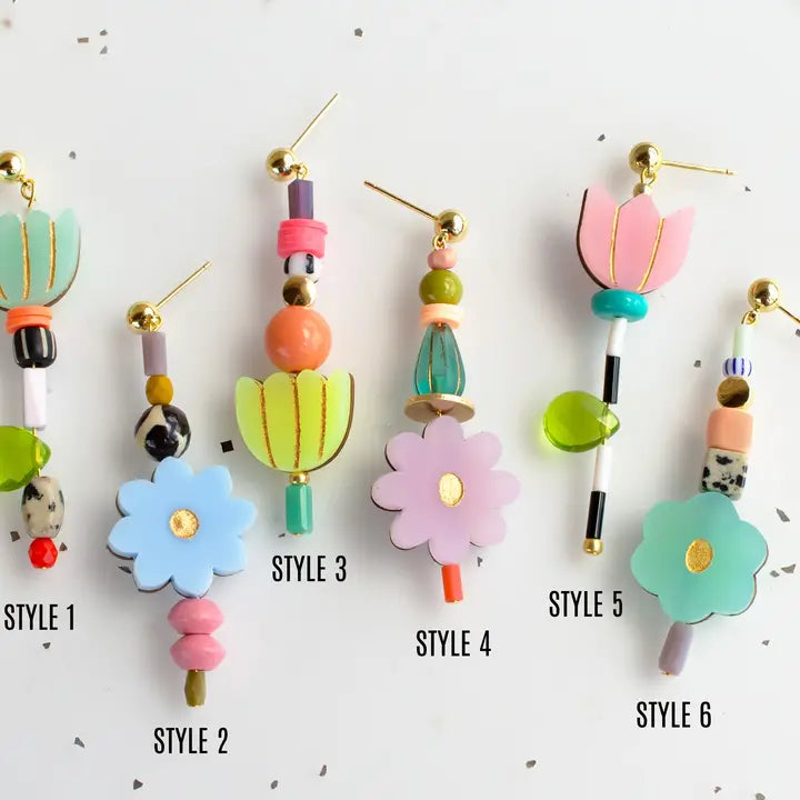 Colorful Acrylic Mix and Match Flower Earrings - 1 & 2 - Jill Makes - Wild Lark