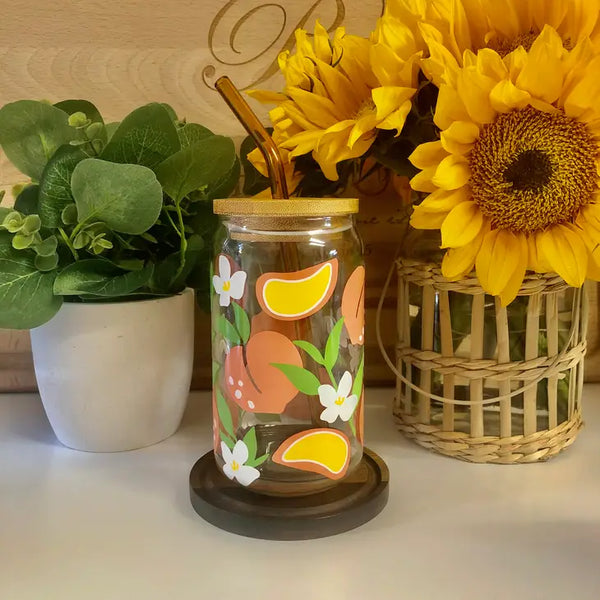 Peach Glass Cup, Fruit Cup, Summer Cup, Spring Coffee Cup -  - mommyandmarie - Wild Lark