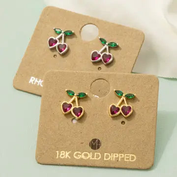Stud Earrings - Cherries Stud Earrings - Gold - Fame Accessories - Wild Lark