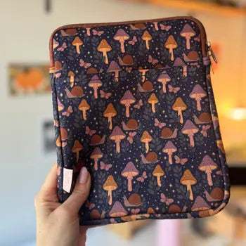 Book & Kindle Pouch, Pocket and Zipper - Cottagecore Mushroom - CrescentCat Co. - Wild Lark