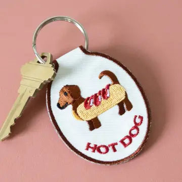 Embroidered Keychain - Hot Dog - Lindy Stark Designs - Wild Lark