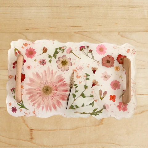 Pressed Flower Charcuterie Tray - Pink flowers | White resin - SeaLion Resin - Wild Lark