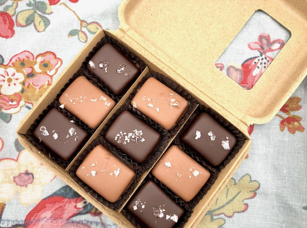 9 Piece Milk & Dark Chocolate Covered Salted Caramels, Mixed -  - Farmhouse Chocolates - Wild Lark