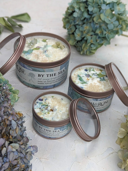 Tin Candles - By the Sea - Hydrangea and Sea Salt / 4 oz - Ash & Rose - Wild Lark