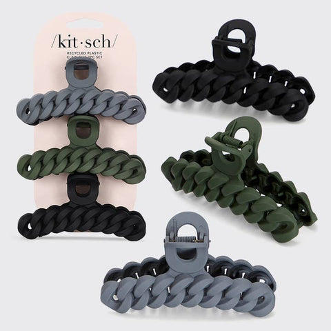 Eco-Friendly Chain Claw Clip 3pc Set - Black/Moss -  - KITSCH - Wild Lark