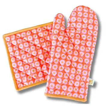 Oven Mitt + Pot Holder Set - Boho Daisy - Elle Nicole - Wild Lark