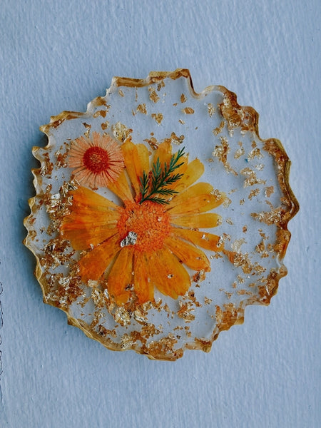 Boho Pressed Flower and Gold Leaf Coaster - Set of 4 -  - SeaLion Resin - Wild Lark